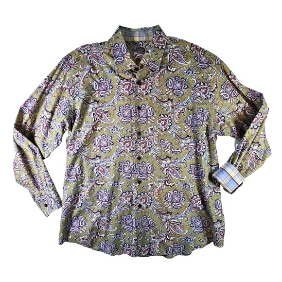 Alan Flusser Mens XL Paisley Button Down Long Sleeve Cotton Shirt - Picture 1 of 8